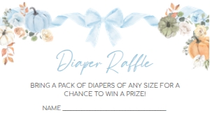 1110 Blue Bow Pumpkin Baby Shower Diaper Raffle C: 1110 Blue Bow Pumpkin Baby Shower Invitation Set