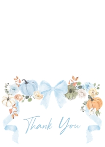 1110 Blue Bow Pumpkin Baby Shower Thank You Card C: 1110 Blue Bow Pumpkin Baby Shower Invitation Set