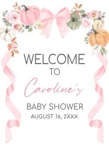 1110 Pink Bow Pumpkin Baby Shower Welcome Sign design preview