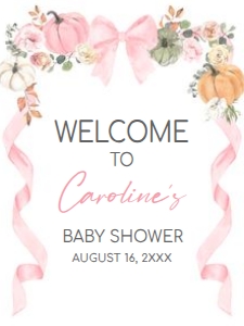 1110 Pink Bow Pumpkin Baby Shower Welcome Sign 18x24 B: 1110 Pink Bow Pumpkin Baby Shower Welcome Sign