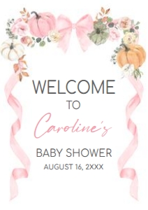 1110 Pink Bow Pumpkin Baby Shower Welcome Sign A2 B: 1110 Pink Bow Pumpkin Baby Shower Welcome Sign