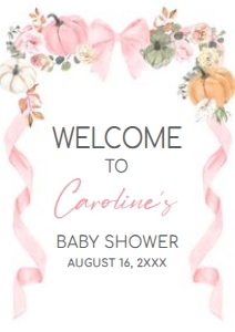 1110 Pink Bow Pumpkin Baby Shower Welcome Sign A4 B: 1110 Pink Bow Pumpkin Baby Shower Welcome Sign