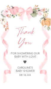 1110 Pink Bow Pumpkin Baby Shower Favor Tag design preview