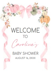 1110 Pink Bow Pumpkin Baby Shower Welcome Sign A1 C: 1110 Pink Bow Pumpkin Baby Shower Welcome Sign