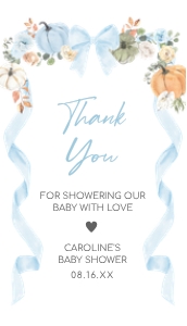1110 Blue Bow Pumpkin Baby Shower Favor Tag design preview