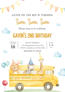 86BD School Bus Birthday Party Invitation design preview