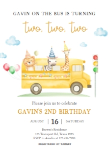 86BD School Bus Birthday Party Invitation design preview