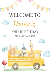 86BD School Bus Birthday Party Welcome Sign A3 A: 86BD School Bus Birthday Party Welcome Sign