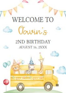 86BD School Bus Birthday Party Welcome Sign A2 A: 86BD School Bus Birthday Party Welcome Sign
