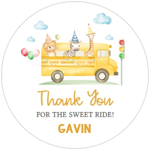 86BD School Bus Birthday Party Round Favor Tags B: 86BD School Bus Birthday Party Round Favor Tag