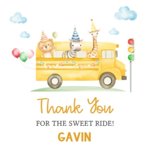 86BD School Bus Birthday Party Squared Favor Tags B: 86BD School Bus Birthday Party Round Favor Tag
