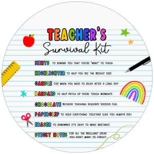 93SE Teacher's Survival Kit Round Favor Tag A design preview
