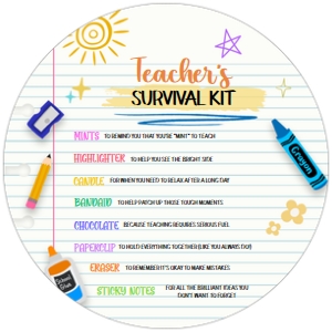 93SE Teacher's Survival Kit Round Favor Tag B design preview