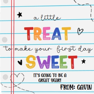 95SE A Little Treat to Make Your First Day Sweet Seasonal Square Favor Tag A: 95SE A Little Treat to Make Your First Day Sweet Seasonal Favor Tag B