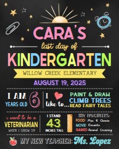 98SE Chalkboard Back to School Sign Last Day 16x20 A: 98SE Chalkboard Back to School Sign A