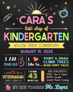98SE Chalkboard Back to School Sign Last Day 11x14 A: 98SE Chalkboard Back to School Sign A