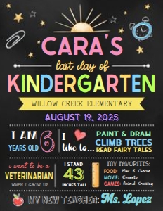 98SE Chalkboard Back to School Sign Last Day 8.5x11 A: 98SE Chalkboard Back to School Sign A