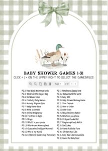 1113 Green Gingham Baby Boy Mallard Duck Baby Shower Games design preview