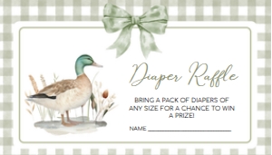 1113 Green Gingham Baby Boy Mallard Duck Baby Shower Diaper Raffle A: 1113 Green Gingham Baby Boy Mallard Duck Baby Shower Invitation Set