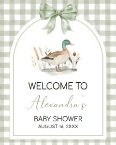 1113 Green Gingham Baby Boy Mallard Duck Baby Shower Welcome Sign 16x20 A: 1113 Green Gingham Baby Boy Mallard Duck Baby Shower Welcome Sign