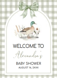 1113 Green Gingham Baby Boy Mallard Duck Baby Shower Welcome Sign 11x15 A: 1113 Green Gingham Baby Boy Mallard Duck Baby Shower Welcome Sign