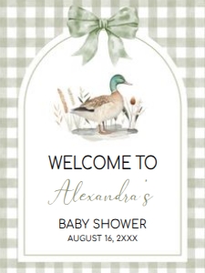 1113 Green Gingham Baby Boy Mallard Duck Baby Shower Welcome Sign 18x24 A: 1113 Green Gingham Baby Boy Mallard Duck Baby Shower Welcome Sign