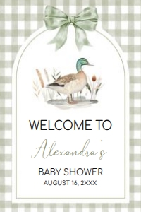 1113 Green Gingham Baby Boy Mallard Duck Baby Shower Welcome Sign 20x30 A: 1113 Green Gingham Baby Boy Mallard Duck Baby Shower Welcome Sign