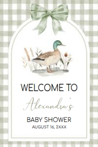 1113 Green Gingham Baby Boy Mallard Duck Baby Shower Welcome Sign 24x36 A: 1113 Green Gingham Baby Boy Mallard Duck Baby Shower Welcome Sign