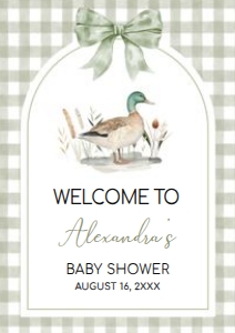 1113 Green Gingham Baby Boy Mallard Duck Baby Shower Welcome Sign A4 A: 1113 Green Gingham Baby Boy Mallard Duck Baby Shower Welcome Sign
