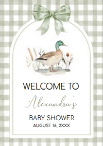 1113 Green Gingham Baby Boy Mallard Duck Baby Shower Welcome Sign A3 A: 1113 Green Gingham Baby Boy Mallard Duck Baby Shower Welcome Sign