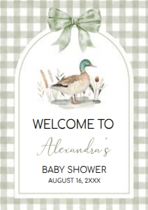 1113 Green Gingham Baby Boy Mallard Duck Baby Shower Welcome Sign A2 A: 1113 Green Gingham Baby Boy Mallard Duck Baby Shower Welcome Sign