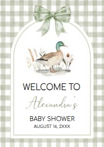 1113 Green Gingham Baby Boy Mallard Duck Baby Shower Welcome Sign A1 A: 1113 Green Gingham Baby Boy Mallard Duck Baby Shower Welcome Sign