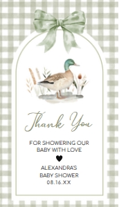1113 Green Gingham Baby Boy Mallard Duck Baby Shower Favor Tag design preview