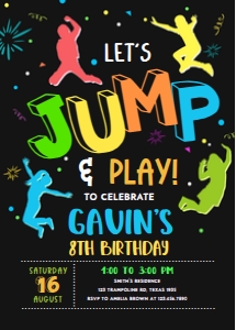 92BD Let's Jump Boy Birthday Party Invitation design preview