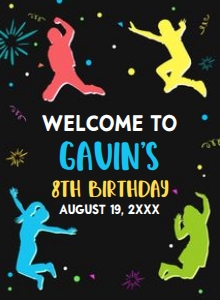 92BD Let's Jump Boy Birthday Party Welcome Sign design preview