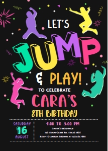 92BD Let's Jump Girl Birthday Party Invitation design preview