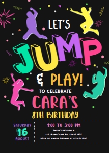 92BD Let's Jump Girl Birthday Party Invitation B: 92BD Let's Jump Girl Birthday Party Invitation