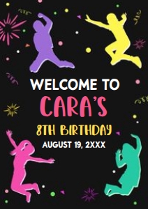 92BD Let's Jump Girl Birthday Party Welcome Sign A4 B: 92BD Let's Jump Girl Birthday Party Welcome Sign