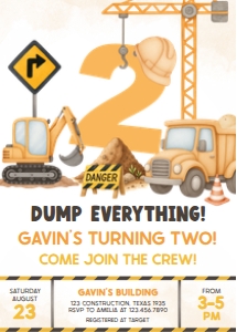 94BD Construction Birthday Invitation design preview
