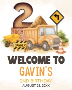 94BD Construction Birthday Welcome Sign 16x20 B: 94BD Construction Birthday Welcome Sign