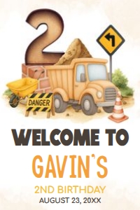94BD Construction Birthday Welcome Sign 24x36 B: 94BD Construction Birthday Welcome Sign