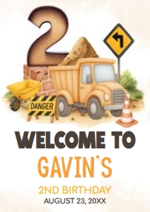 94BD Construction Birthday Welcome Sign A4 B: 94BD Construction Birthday Welcome Sign