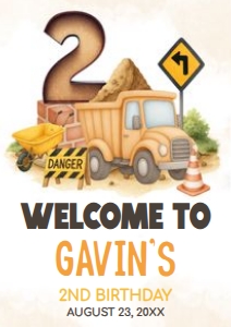 94BD Construction Birthday Welcome Sign A3 B: 94BD Construction Birthday Welcome Sign