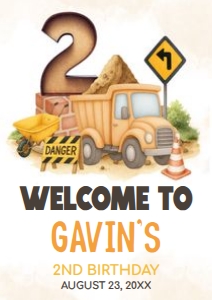 94BD Construction Birthday Welcome Sign A1 B: 94BD Construction Birthday Welcome Sign