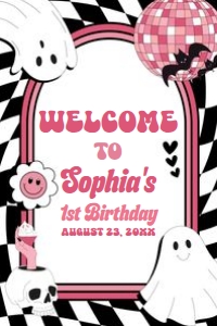 97BD Girl Retro Ghost In My Spooky Era Birthday Welcome Sign 24x36 A: 97BD Girl Retro Ghost In My Spooky Era Birthday Welcome Sign