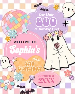 96BD Girl Retro Groovy Ghost Little Boo Birthday Party Welcome Sign 16x20 A: 96BD Girl Retro Groovy Ghost Little Boo Birthday Party Welcome Sign