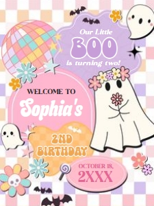 96BD Girl Retro Groovy Ghost Little Boo Birthday Party Welcome Sign 18x24 A: 96BD Girl Retro Groovy Ghost Little Boo Birthday Party Welcome Sign