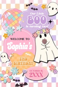 96BD Girl Retro Groovy Ghost Little Boo Birthday Party Welcome Sign 20x30 A: 96BD Girl Retro Groovy Ghost Little Boo Birthday Party Welcome Sign