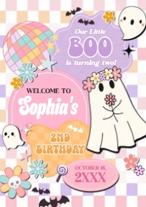 96BD Girl Retro Groovy Ghost Little Boo Birthday Party Welcome Sign A2 A: 96BD Girl Retro Groovy Ghost Little Boo Birthday Party Welcome Sign