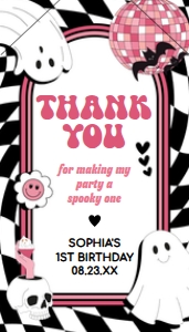 97BD Girl Retro Ghost In My Spooky Era Birthday Favor Tag with Line A: 97BD Girl Retro Ghost In My Spooky Era Birthday Invitation